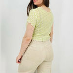 boho trendy sheer rave floral lime green lettuce edge layering tee XS/s White Photo 3