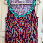 Boden Beaded Neck Tank Top Women's Multi Color Print Sleeveless Summer Size 12 Purple Photo 0
