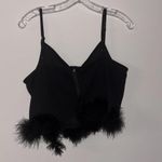 Black Spaghetti Strap Crop Top Boa Fur Trim Holiday Party Club Festival Size M Photo 3