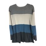 Vince Camuto  Womens Tunic Sweater Ribbed Pockets Striped Blue Gray Ivory L Photo 1