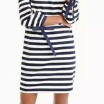 J.Crew Dress S Blue White Striped Muslin Off Shoulder Smocked Nautical Preppy Photo 0