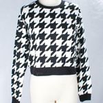 Forever 21 NWT Houndstooth Black White Crop Top Long Sleeve Goth Glam Size Med Photo 0