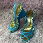Elegant Blue and Gold Strappy Heels Size 7 Photo 2