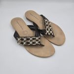 Vittorio D' Firenze Black Beaded Sandals Size 10 Flip Flops Gold Accents Thongs Photo 1