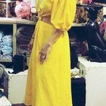 Farm Rio Linen Blend Yellow Off The Shoulder Cut Out Short Sleeve Midi Dress XS Photo 5