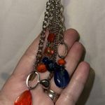 kim rogers Long Station & Tassel Necklace Silver Tone w Orange & Blue Beads Photo 1