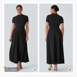 Halara  Stand Collar Short Sleeve Pocket Flare Maxi Dress Black Photo 1
