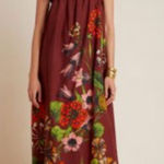 Anthropologie Maeve Beaujardin Maxi Dress in a rust brown with floral med Photo 0