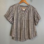 Anthropologie  Pilcro Surf Shirt Linen Henley Grey Stripe Size Small Boho Coastal Photo 3