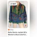 Vintage Wearable Art Colorful Embroidered Denim & Silk Jacket Abstract Art Size XL Photo 4