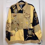 Vintage Indigo Moon Jacket 2X Yellow Black Embroidered Floral Art to Wear Photo 0