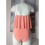 San Julian Light Peach Orange Ruffle Flounce Tank Top Bodysuit Sz Large Stretch Photo 2