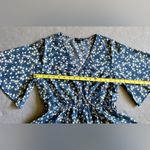 PaperMoon Women’s Blue Floral Blouse M Bell Sleeve Peplum Waist Top Polyester Photo 2