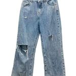 Princess Polly Wide Leg Distressed Raw Hem Cropped Jeans Medium Wash Size 6 Photo 0