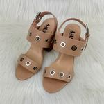 Women's AMS Sarah Silver Grommet Accent Slingback Block Heel Sandals Shoes Nude Size 6.5 Tan Photo 2