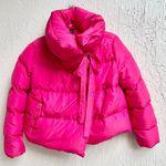 NWT Bacon Neckline Tie Nylon Puffer Jacket Magenta Pink Women's Size Small Photo 1