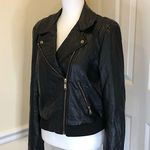 Free People Black Faux Leather Jacket w Floral Lining Sz Small Photo 8