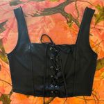 chocolate black faux leather y2k lace up tank crop top Photo 4