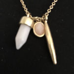 Rose Quartz Stone Cluster Necklace Gold NWOT Pink Photo 1