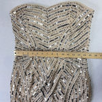 Temperance Dress M Beaded Sequin Strapless Cream Y2K Pom Bride Wedding Cocktail Tan Size M Photo 8