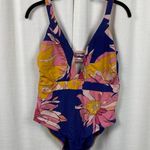 Trina Turk Purple&Pink Floral Breeze Plunging V One Piece Swimsuit Sz.14 Photo 5