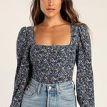 Lulus Floral Corduroy Ballon Sleeve Crop Top Photo 0