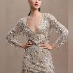 Mac Duggal Long Sleeve Beaded Fringe Plunge Neck Dress size 10 Photo 4