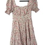 MINE Floral Smocked Square Neck Puff Sleeve Tiered Mini Dress Milkmaid Size S White Photo 0