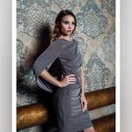 Betsy and Adam AURORA" METALLIC KNIT DRAPE Taupe/Silver DRESS Photo 8