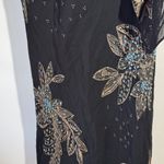 Eva Blue Dress Junior 10 Black Beaded Floral Y2K Witchy Boho Cocktail Party Club Photo 3