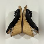 Born BOC Black Leather Floral Peep Toe Slingback Woven Wedge Heel Sandals 8 Photo 7