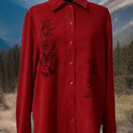 Allison Daley Y2K  Faux Suede Shirt w/embroidered Floral Western Cowgirl Boho-M Photo 0