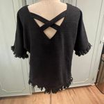 VICI  Black Crossback Top Size Small Fringe Trim Boho Casual Boat Neck Photo 2