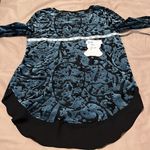 Simply Vera SzS blue velvet & sheer black burnout long sleeve flowy top EUC Photo 6
