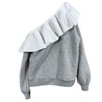 CLU One Shoulder Ruffled Sweatshirt In Heather Gray/White Gray Photo 9