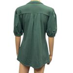 Blooming Jelly B Notched Split Neck Pleated Front Puff Short Sleeve Green Tee Top Shirt Medium Photo 7