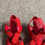 Jaclyn Smith  Red Strappy Wedge Sandals Size 9 FAIR CONDITION Photo 4