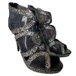 EXPRESS Gold & Silver 5” Platform stiletto heels mesh sides back zipper size 10 Photo 4