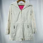 Betsey Johnson  Cinchable Waist Zip Up Hooded Jacket in Cream Size Extra Small Photo 0