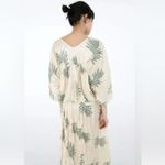 ZARA Wrinkled Effect Printed Satin Maxi Dress in Ecru & Sage Green Size Medium Photo 5