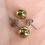 Gold Tone Solid Metal Round Ball Stud Pierced Earrings Photo 0
