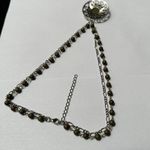 Olive Green & Silver Tone Metal Necklace Double Chain Beaded Adjustable Length Photo 4