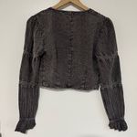 RECLAIMED VINTAGE | Charcoal Corset Embroidered Tie Front Fringe Cropped Top, 6 Gray Photo 3