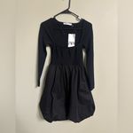 ZARA  Voluminous Textured Black Party Dress Square Neck New Size Medium Blogger Photo 1