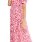 MISA Los Angeles Pink Floral Button Front Midi Dress Puff Sleeve L Made In USA Photo 0