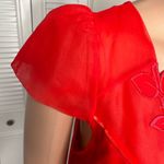 Vintage red embroidered floral‎ satin gown Photo 2