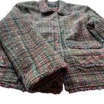 Vintage Y2K Tweed Blazer Jacket Lingenfelter Brill Pink Green Size XL Fringe Photo 4