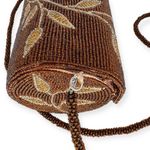 American Vintage Vintage 90s Lynne Jerome Floral Beaded Crossbody Purse 100% Silk Lined | Brown Photo 4