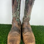 Justin Women’s Western Cowboy Boots Size 10B Brown Leather Turquoise Stitching Square Toe Photo 1