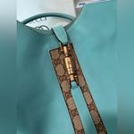 Gucci Turquoise gg canvas nailhead Bardot vintage Leather Handbag Photo 4